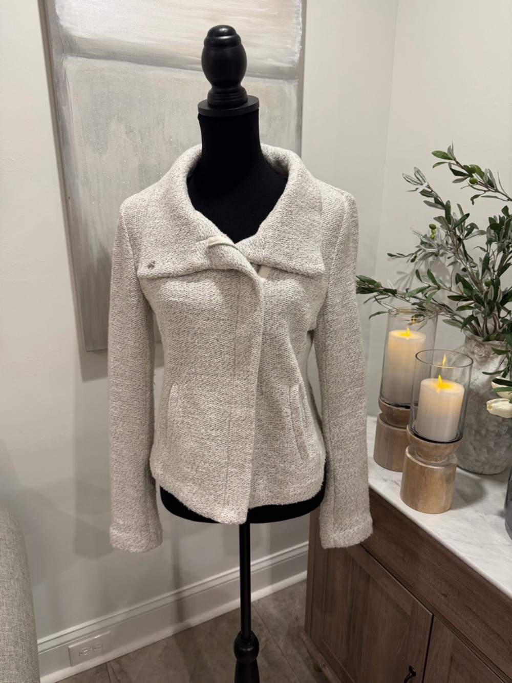 LOFT Cream Marled Gray Textured Jacket